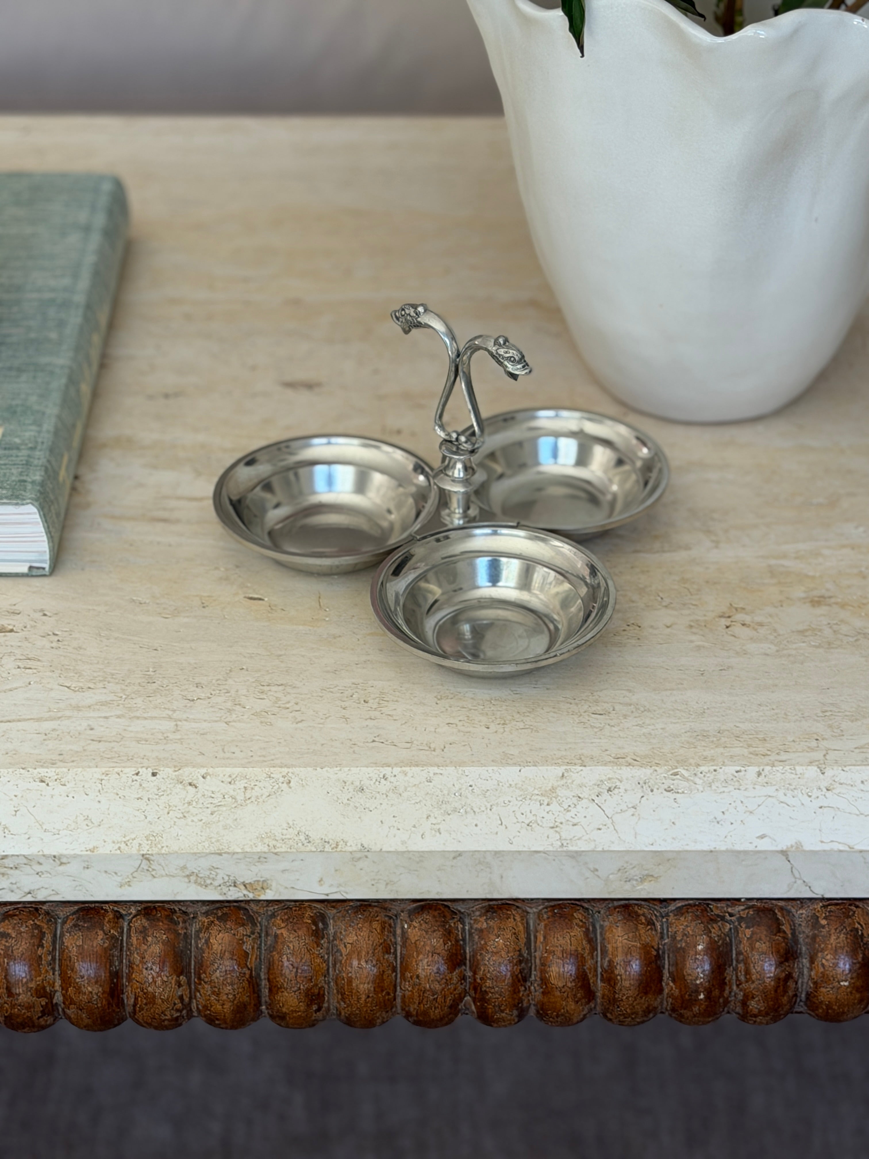 Etains Du Manoir Pewter 3-Bowl Hors d Oeuvres Serving Dish | Collectors Gene