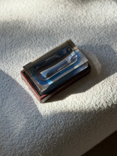 Angled overhead view of 5.71 inch vintage Italian Murano glass and leather desk catchall available at Collectors Gene