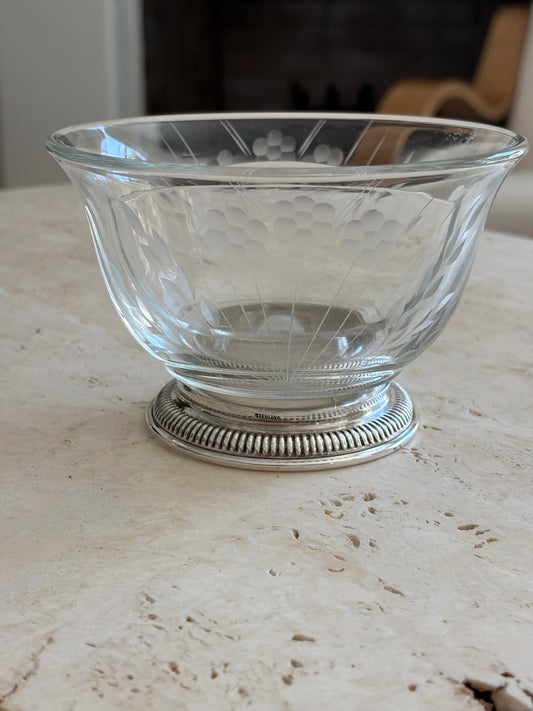 Floral Etched Glass Bowl with Sterling Base | Collectors Gene Vintage Finds