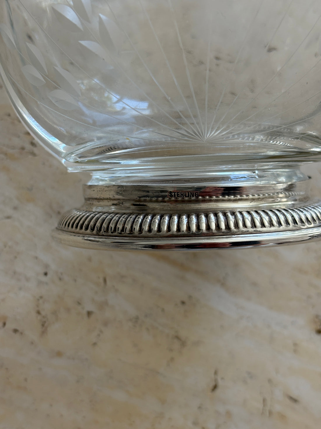 Floral Etched Glass Bowl with Sterling Base | Collectors Gene Vintage Finds