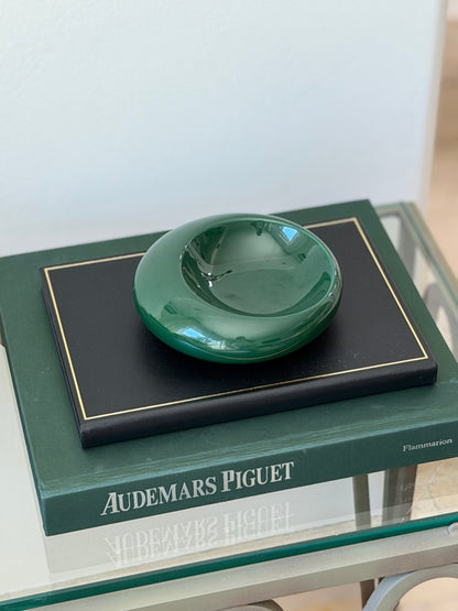High angle view of 5.5 inch round forest green Sicart ceramic vide poche available at Collectors Gene