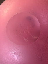 Underside of the pink Murano vase showing the engraved Franco Moretti signature on the polished base