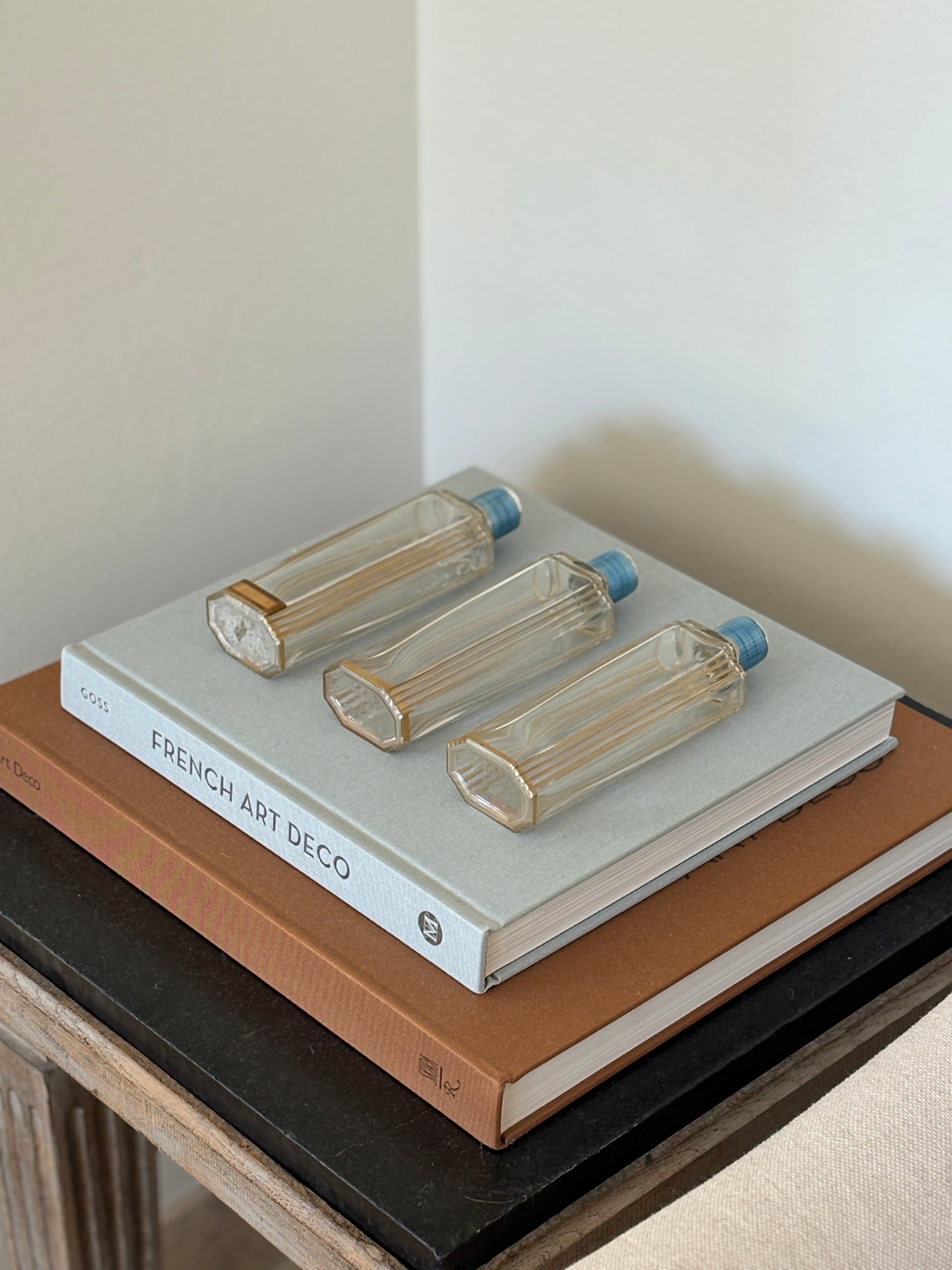 French Art Deco Enamel &amp; Silver Glass Vanity Bottle Set | Collectors Gene