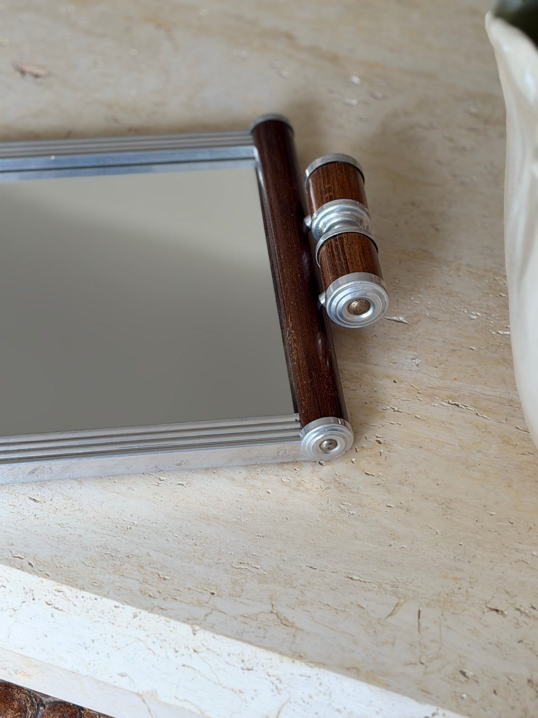 French Art Deco Mirrored Cocktail Serving Tray with Wood Handles c.1930 | Collectors Gene