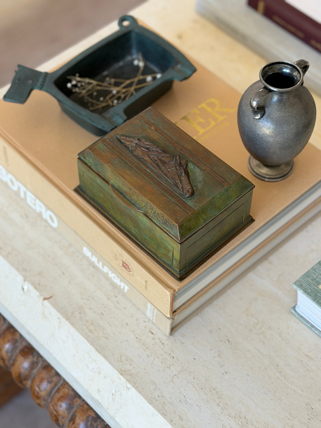 French Equestrian Horse Head Relief Bronze Box by Albert Marionnet | Collectors Gene