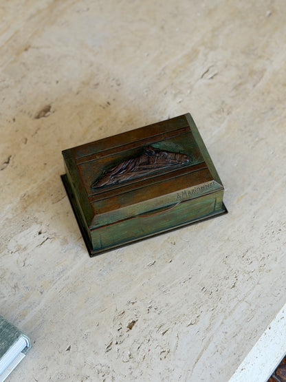 French Equestrian Horse Head Relief Bronze Box by Albert Marionnet | Collectors Gene