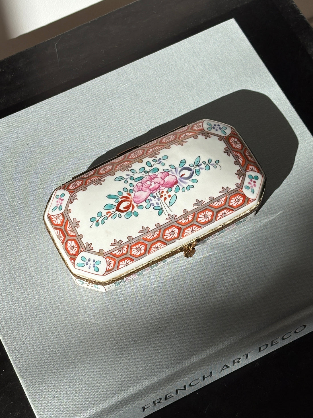 French Floral Hand Painted Porcelain and Brass Box | Collectors Gene
