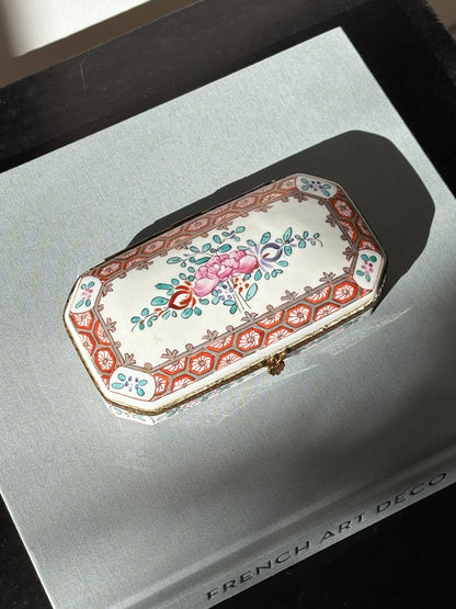 French Floral Hand Painted Porcelain and Brass Box | Collectors Gene
