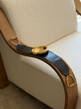 French Gilt Metal Leather Armrest Ashtray with Stirrups | Collectors Gene