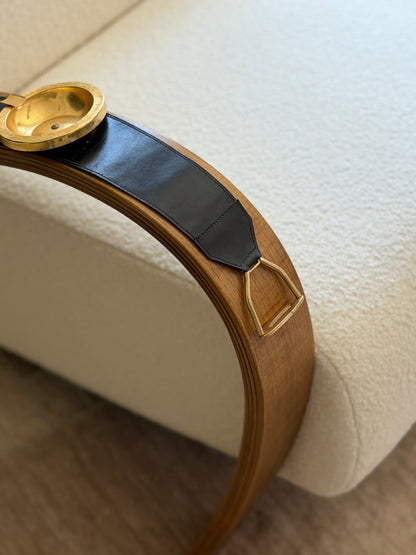 French Gilt Metal Leather Armrest Ashtray with Stirrups | Collectors Gene