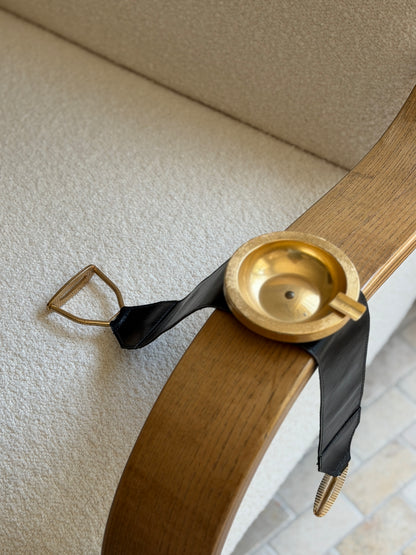 French Gilt Metal Leather Armrest Ashtray with Stirrups | Collectors Gene