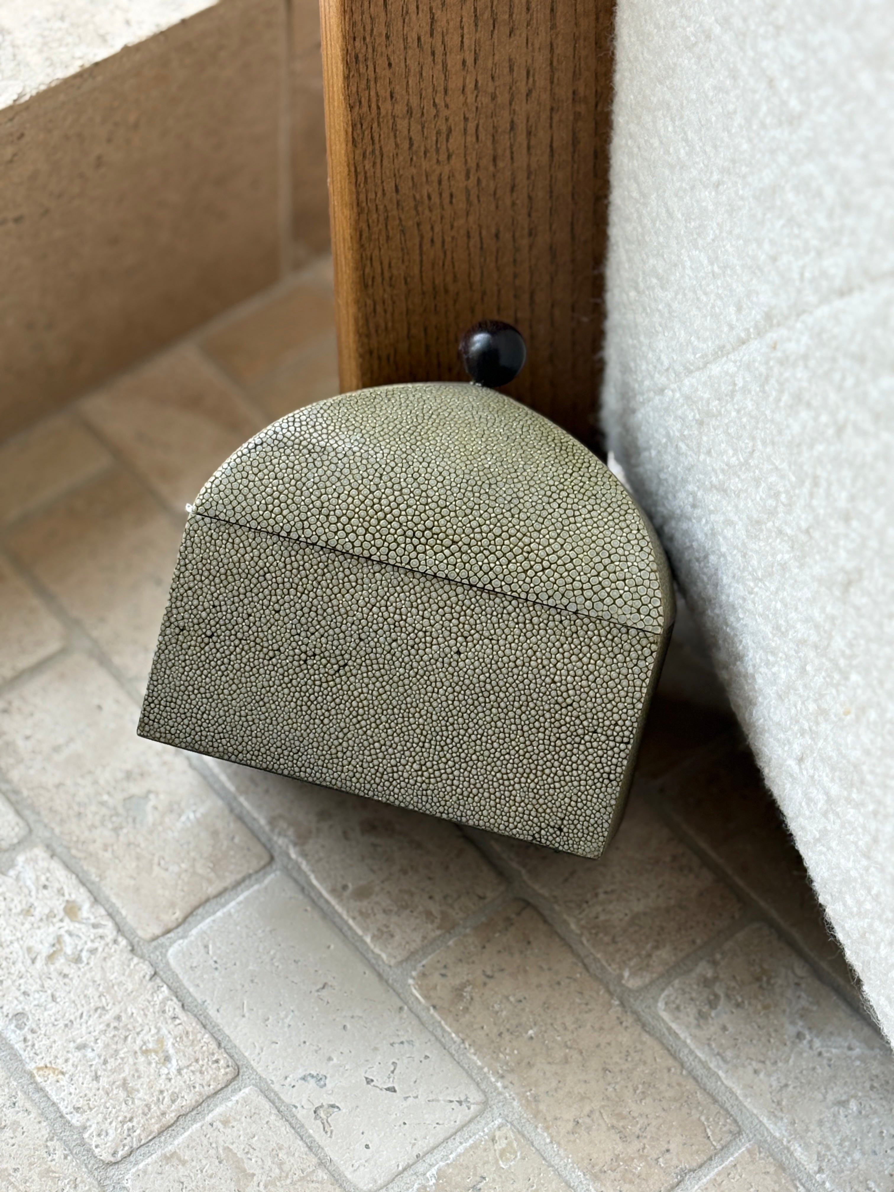 French Shagreen Box with Wood Finial – c. 1940s | Collectors Gene