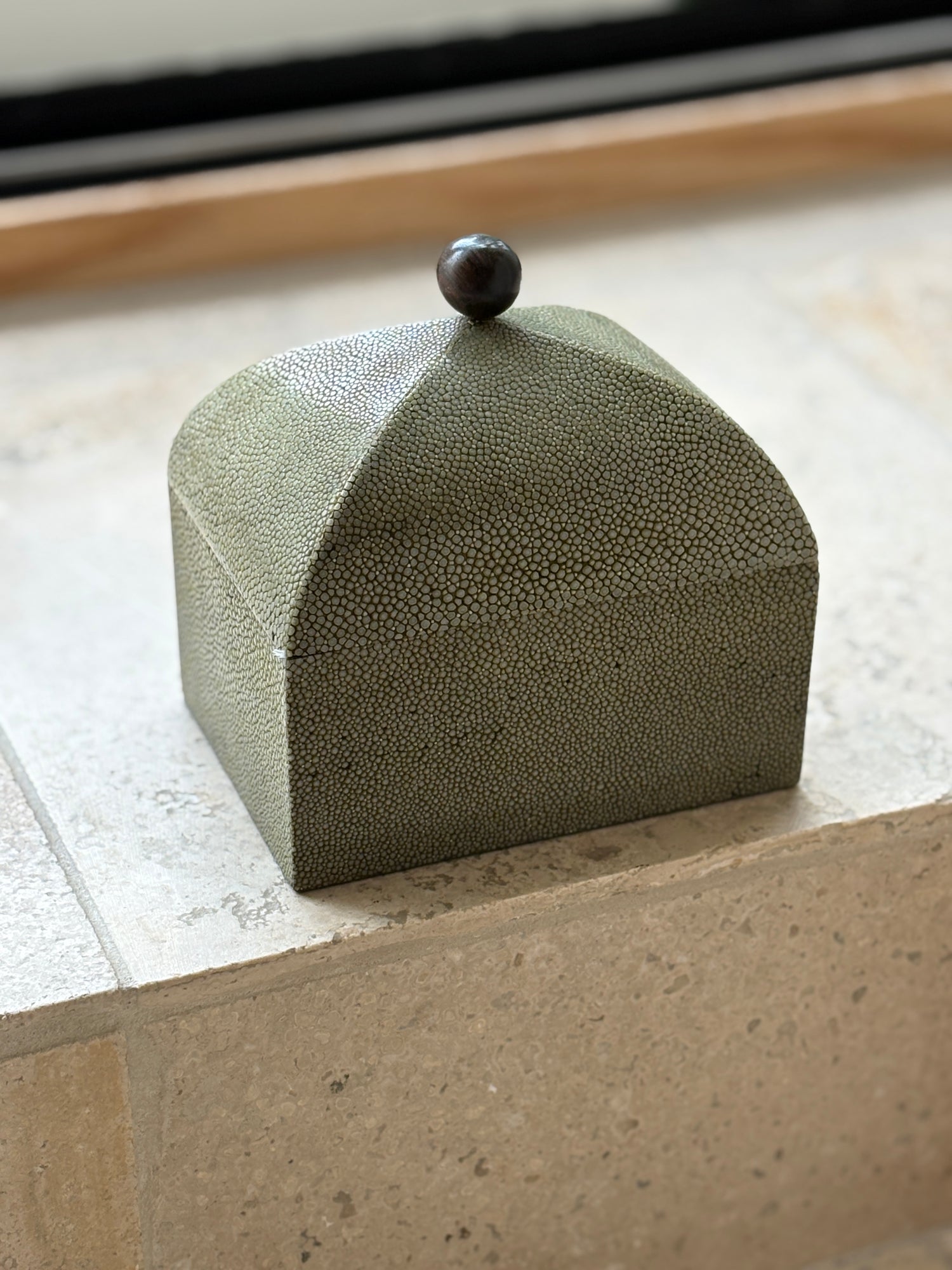 French Shagreen Box with Wood Finial – c. 1940s | Collectors Gene