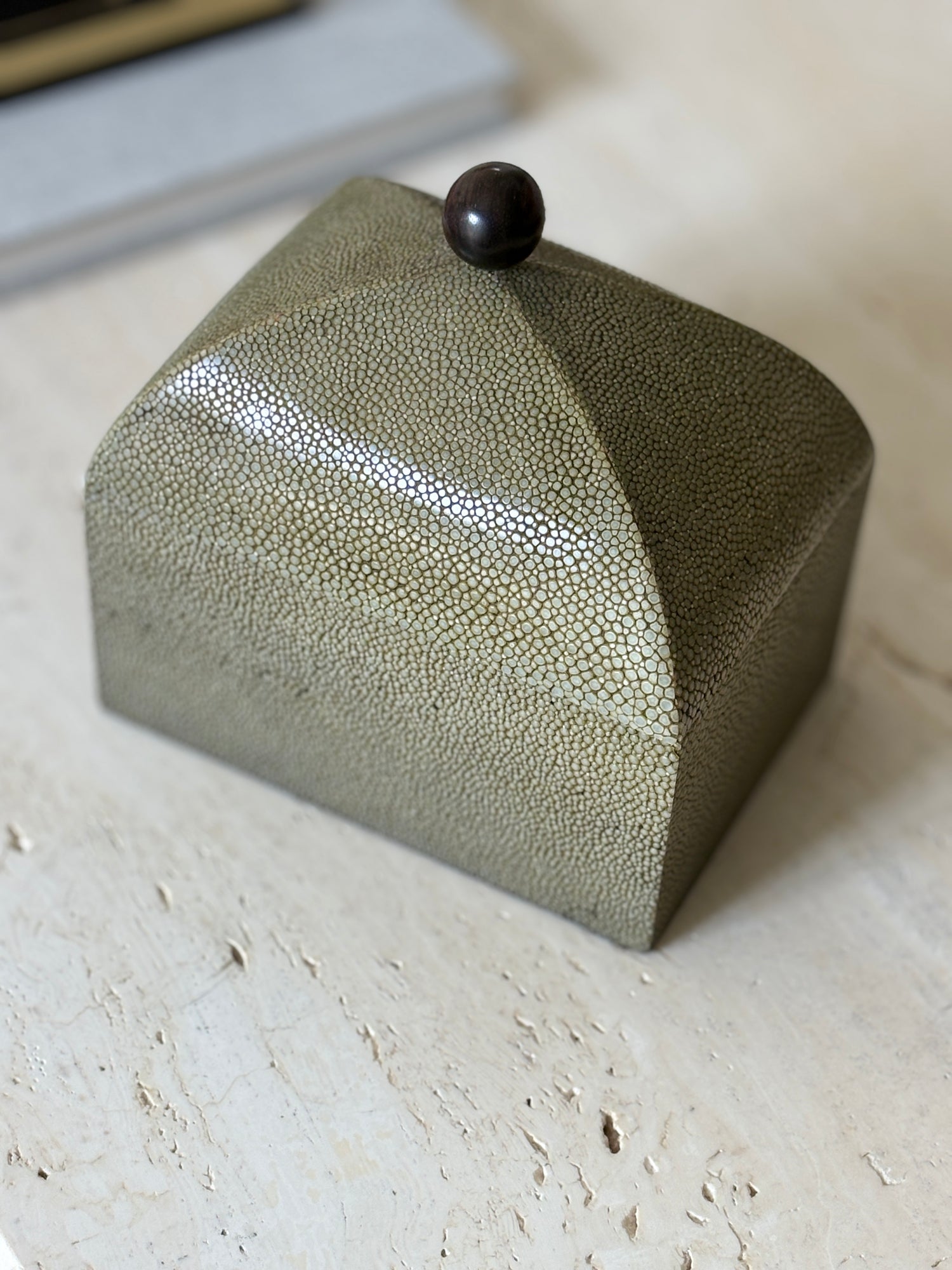 French Shagreen Box with Wood Finial – c. 1940s | Collectors Gene