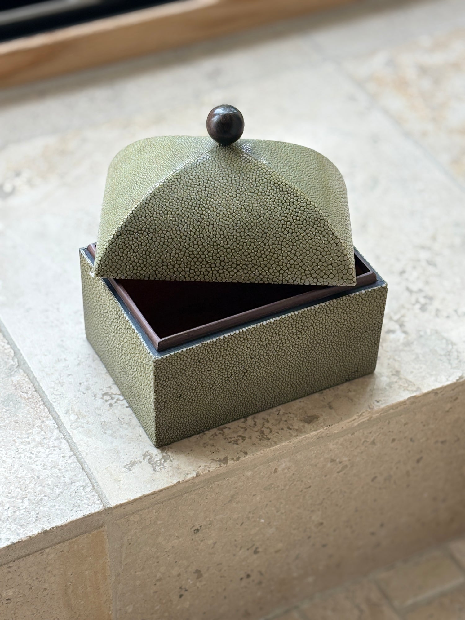 French Shagreen Box with Wood Finial – c. 1940s | Collectors Gene