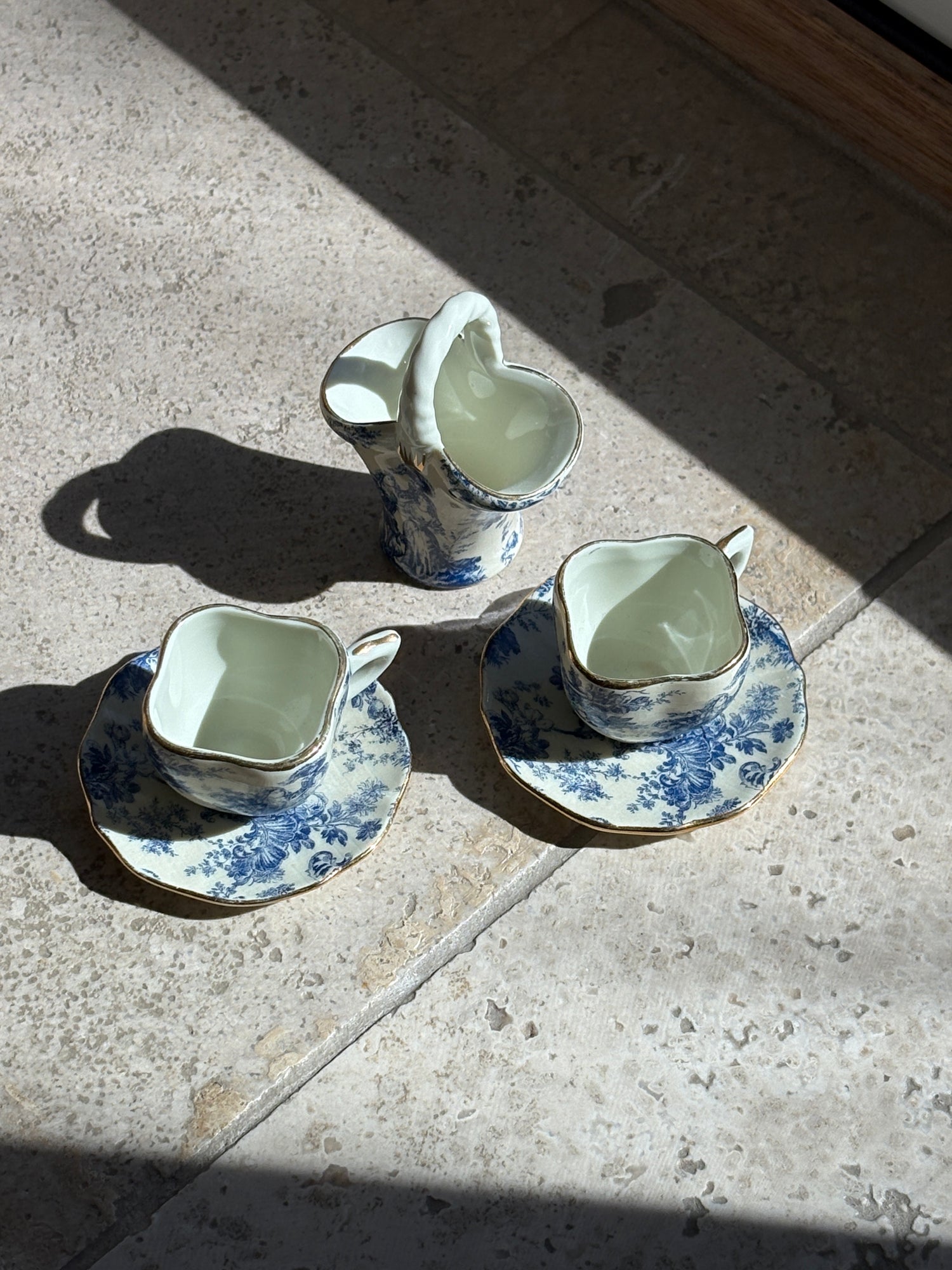 French Toile Porcelain Teacup Holiday Ornaments - Set of 3 | Collectors Gene