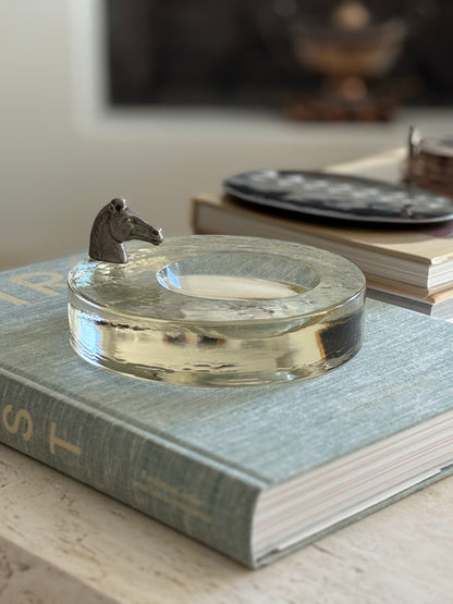 Glass Bowl Catchall with Metal Horse Head Detail  | Collectors Gene