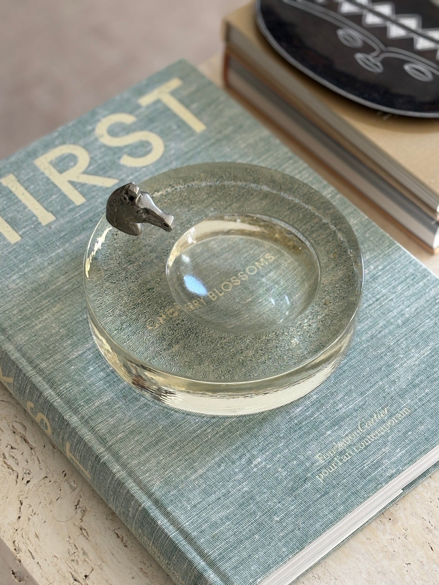 Glass Bowl Catchall with Metal Horse Head Detail  | Collectors Gene