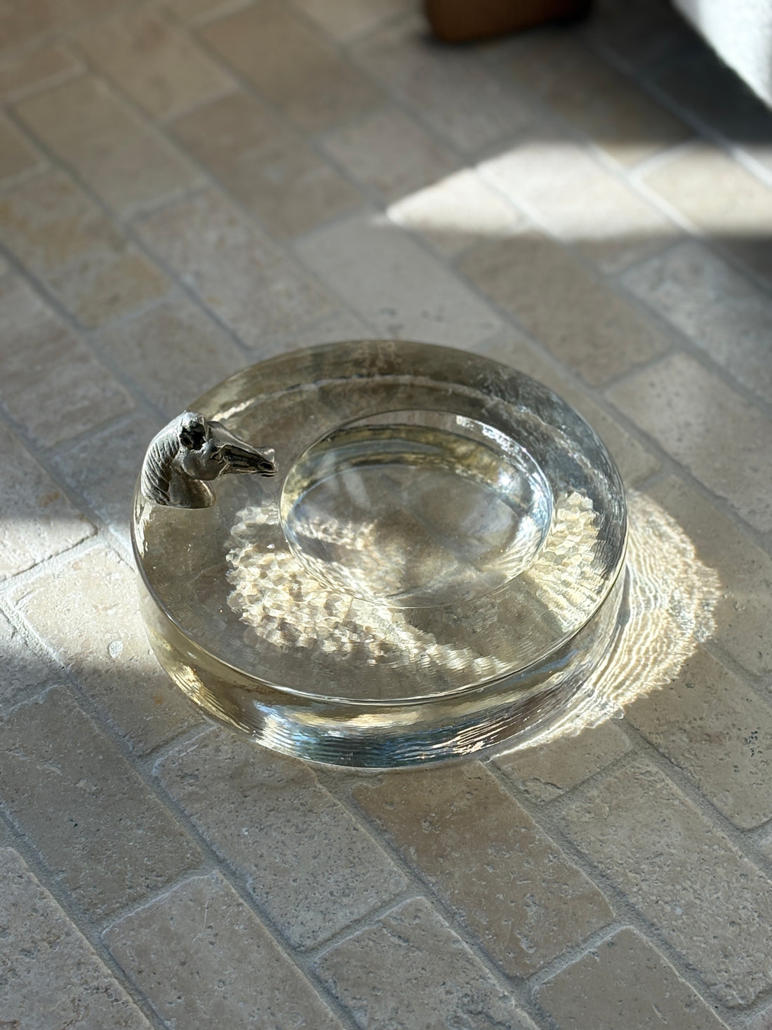 Glass Bowl Catchall with Metal Horse Head Detail  | Collectors Gene