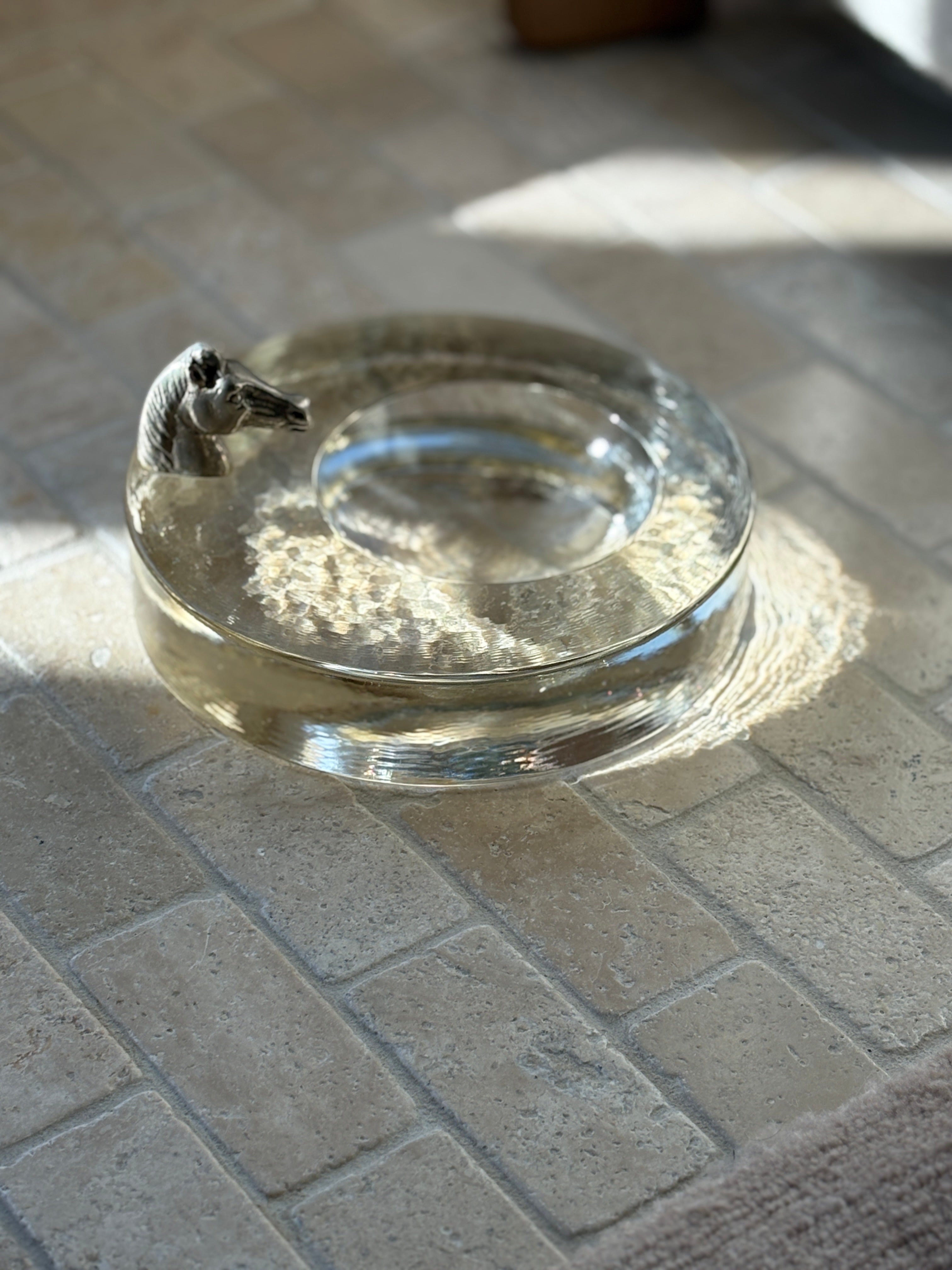 Glass Bowl Catchall with Metal Horse Head Detail  | Collectors Gene