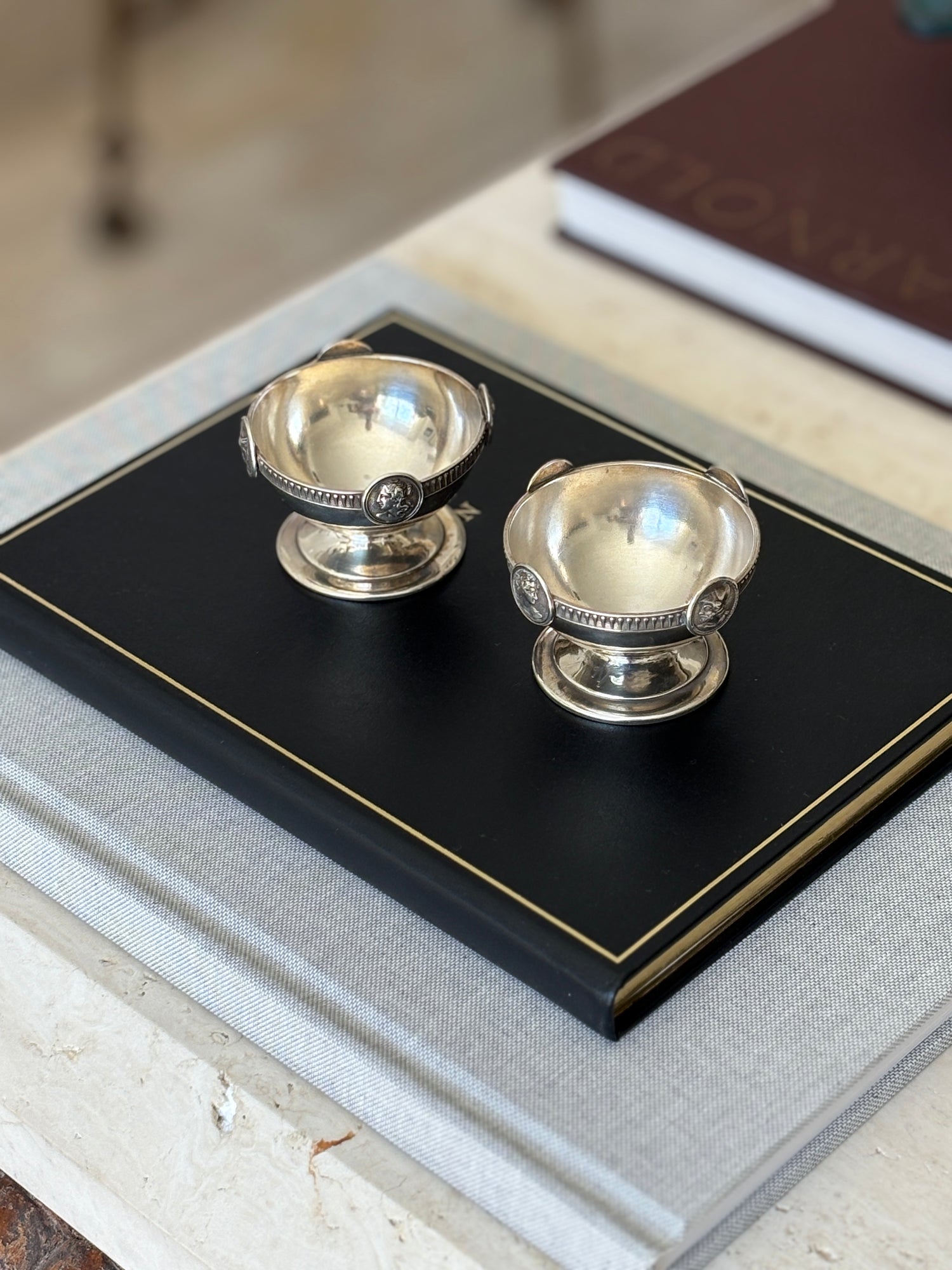 Gorham Sterling Silver Medallion Salt Cellars c. 1860 | Collectors Gene