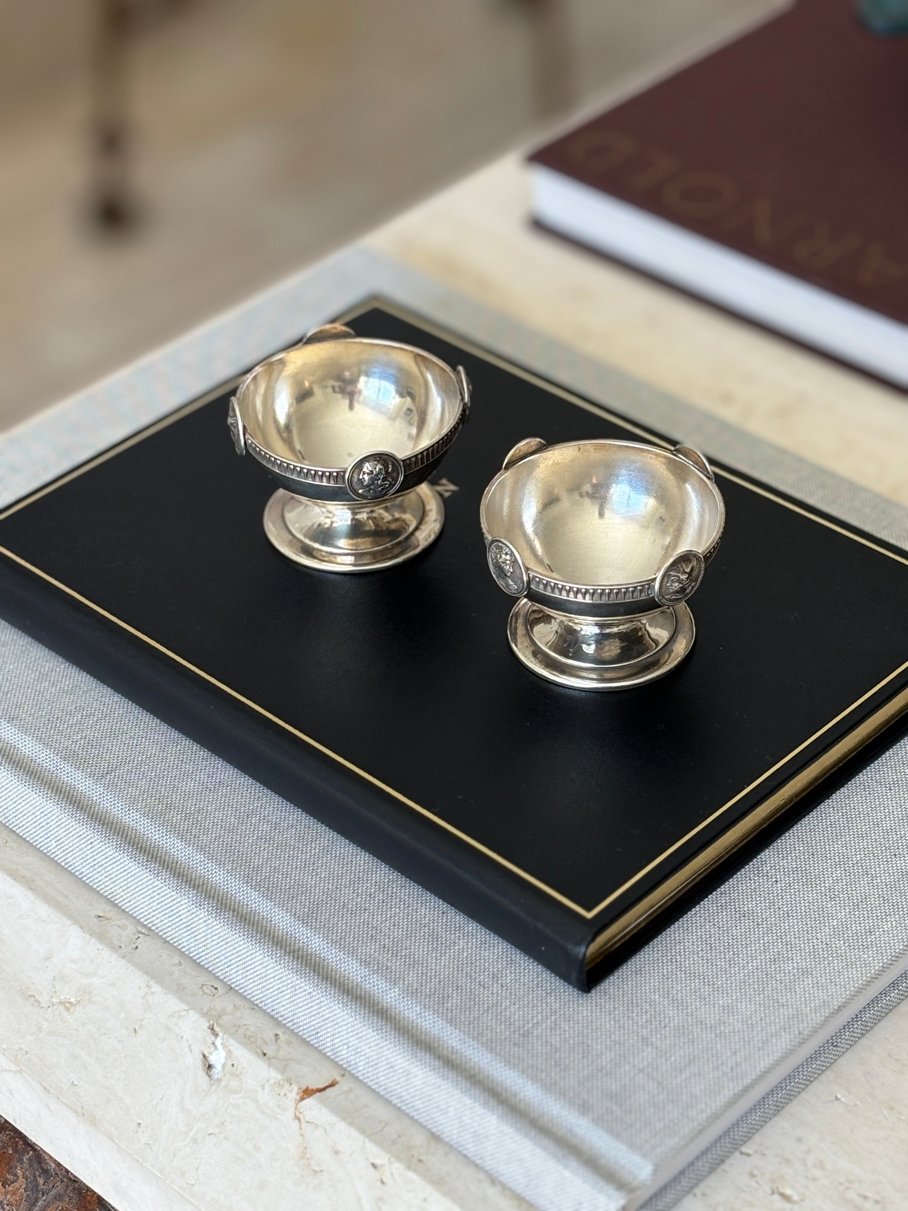 Gorham Sterling Silver Medallion Salt Cellars c. 1860 | Collectors Gene