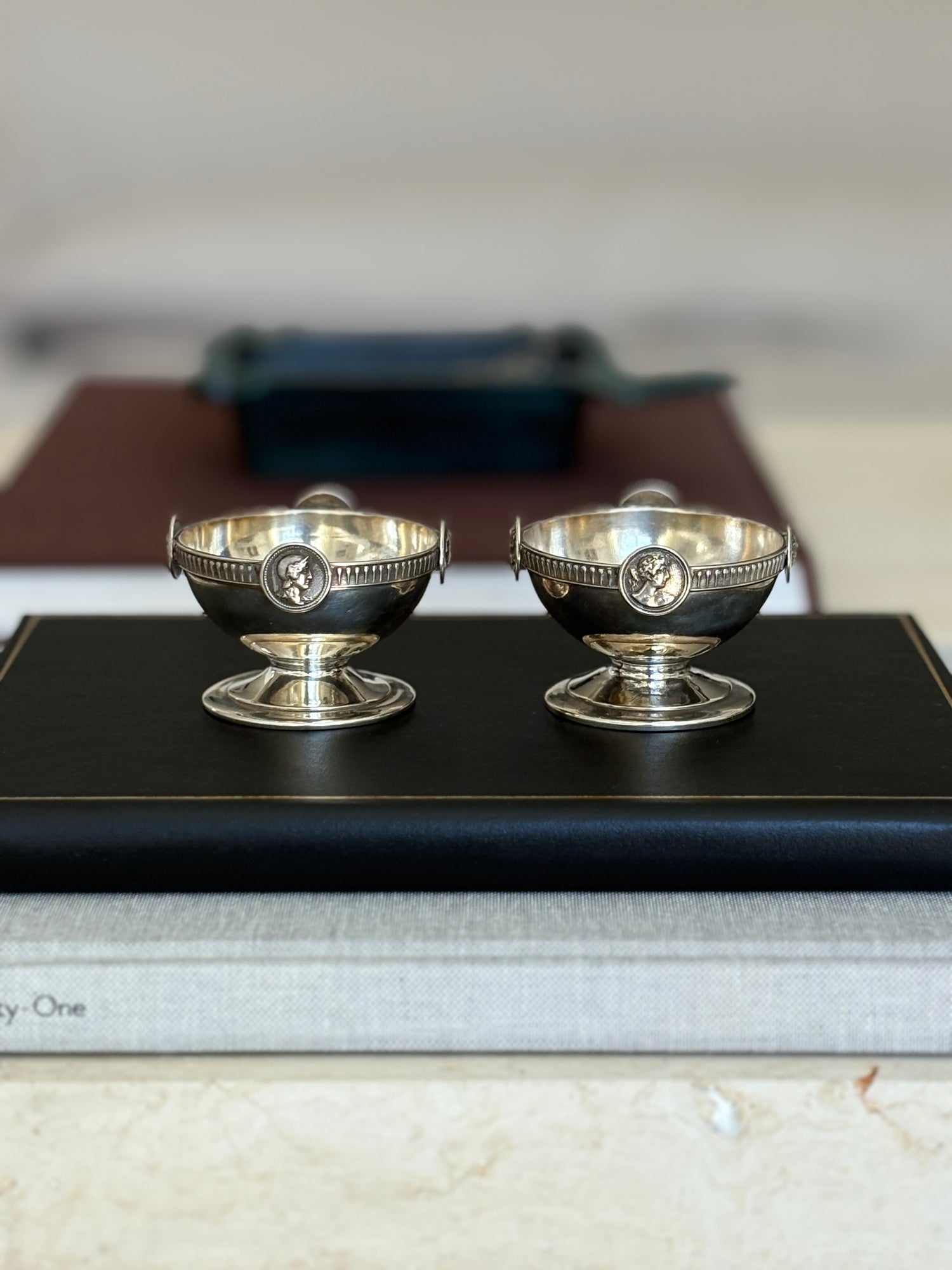 Gorham Sterling Silver Medallion Salt Cellars c. 1860 | Collectors Gene