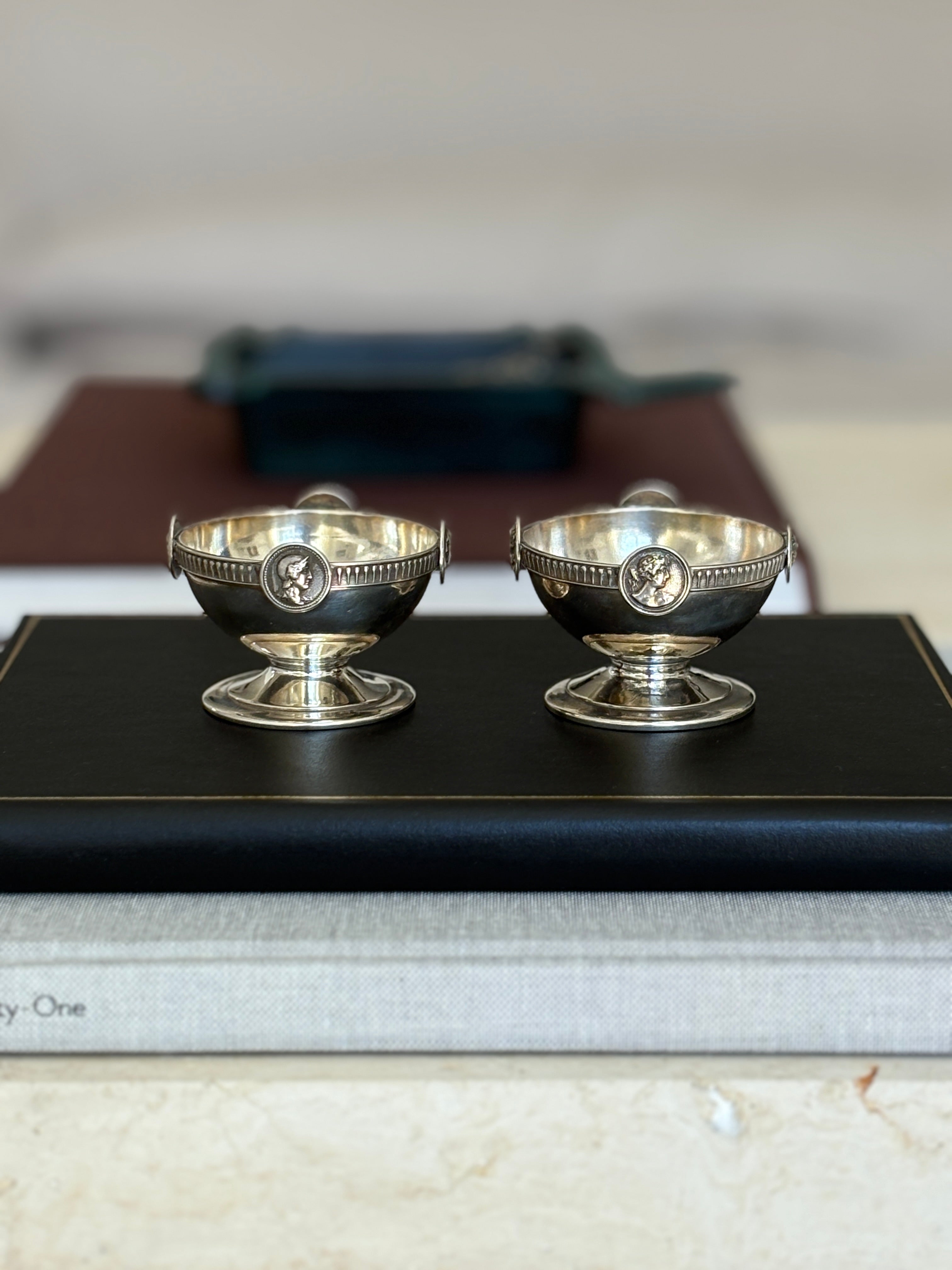 Gorham Sterling Silver Medallion Salt Cellars c. 1860 | Collectors Gene