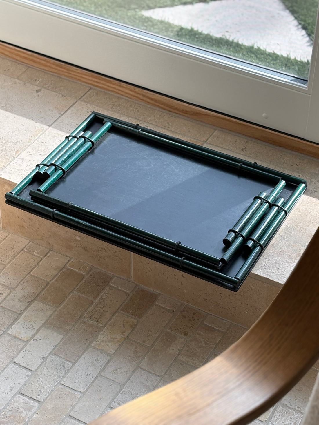 Green &amp; Black Dowel Serving Trays by Giorgio Pizzitutti Milano - Italy 1970s - From the Collection of Barbara Walters | Collectors Gene