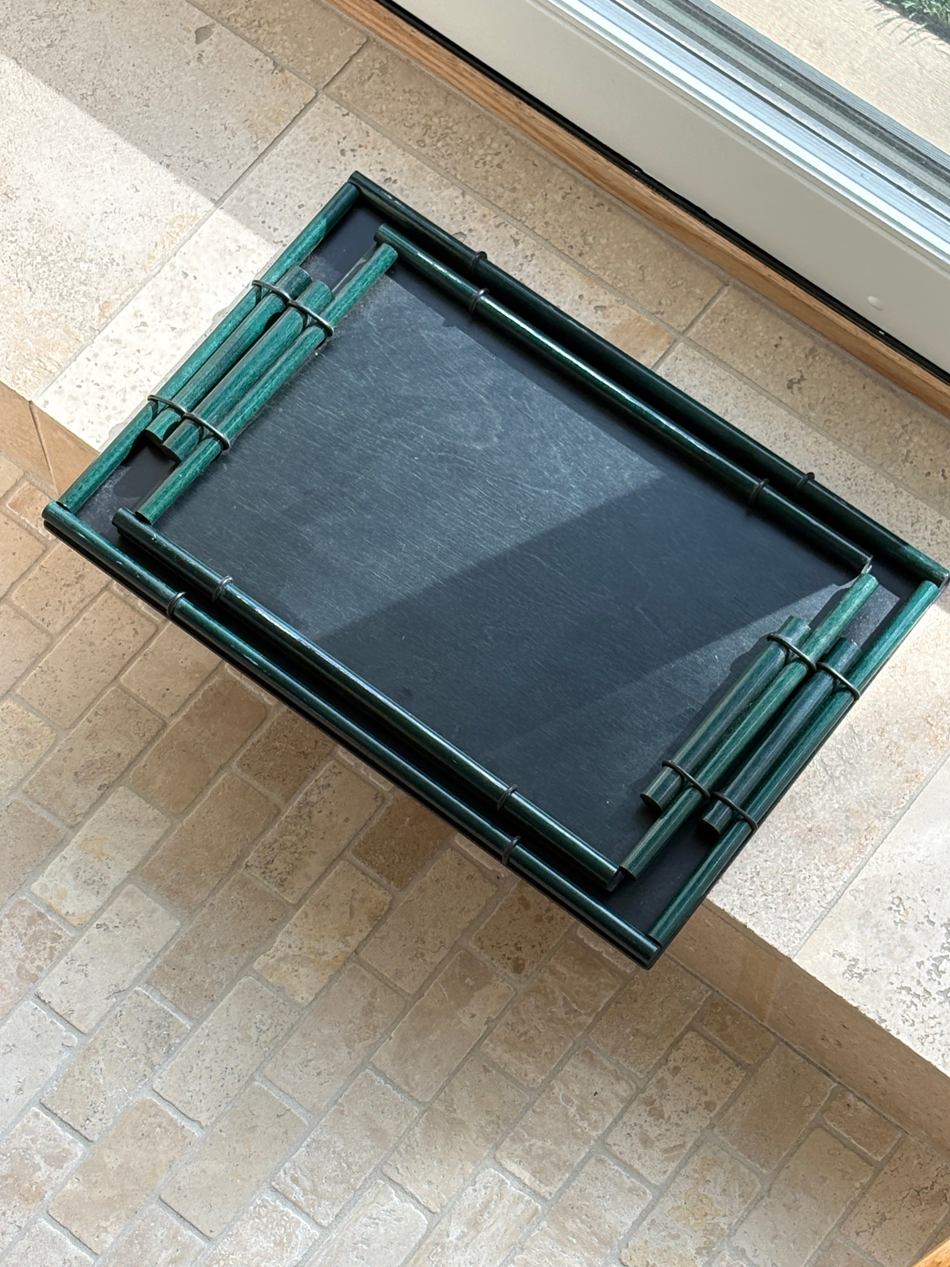 Green &amp; Black Dowel Serving Trays by Giorgio Pizzitutti Milano - Italy 1970s - From the Collection of Barbara Walters | Collectors Gene