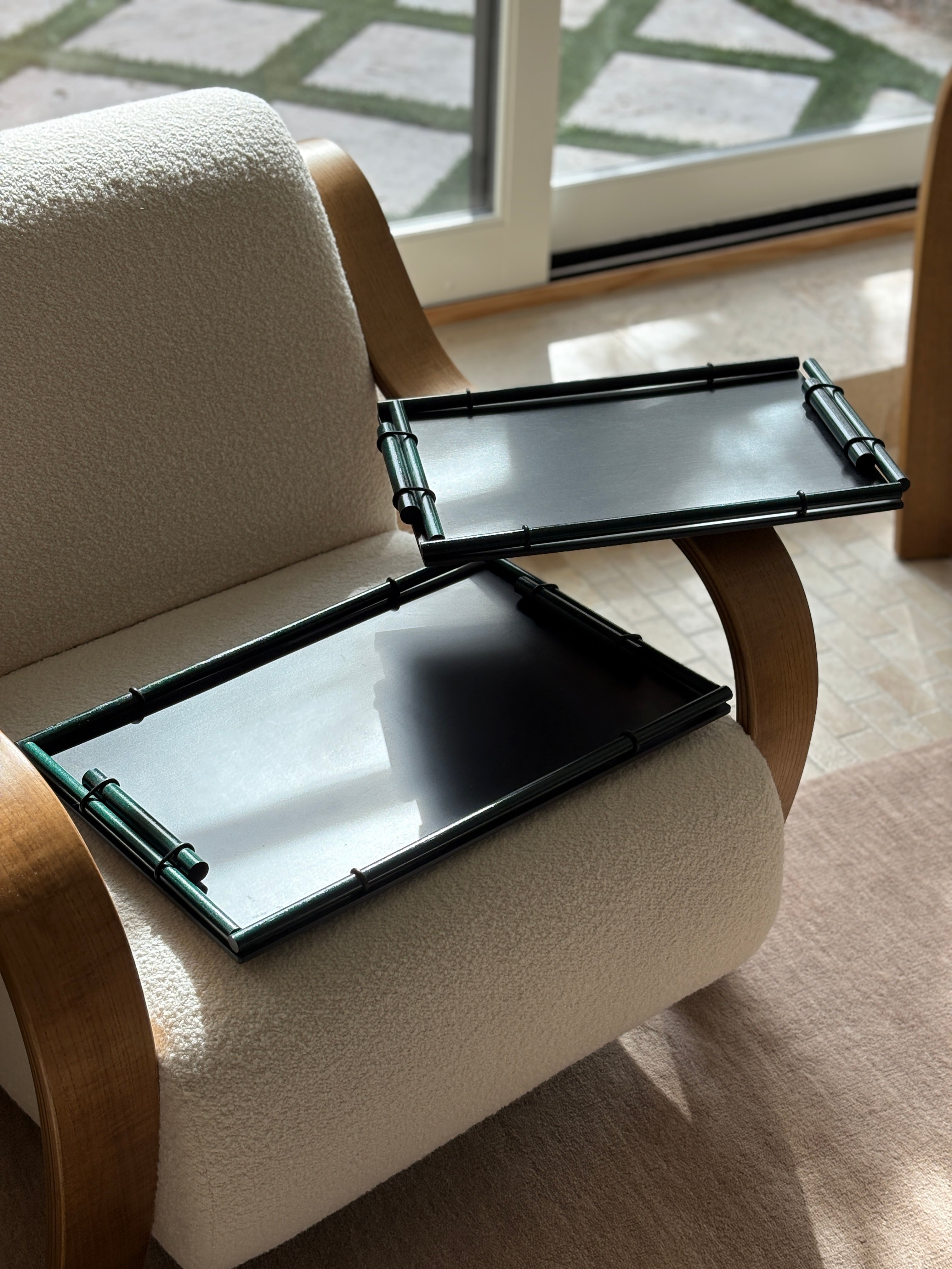 Green &amp; Black Dowel Serving Trays by Giorgio Pizzitutti Milano - Italy 1970s - From the Collection of Barbara Walters | Collectors Gene