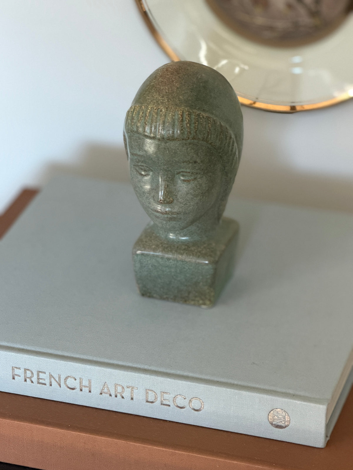 Green Glazed Ceramic Bust of Hooded Woman Signed | Collectors Gene