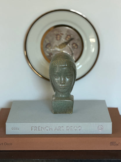 Green Glazed Ceramic Bust of Hooded Woman Signed | Collectors Gene