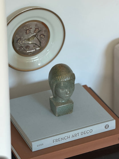 Green Glazed Ceramic Bust of Hooded Woman Signed | Collectors Gene