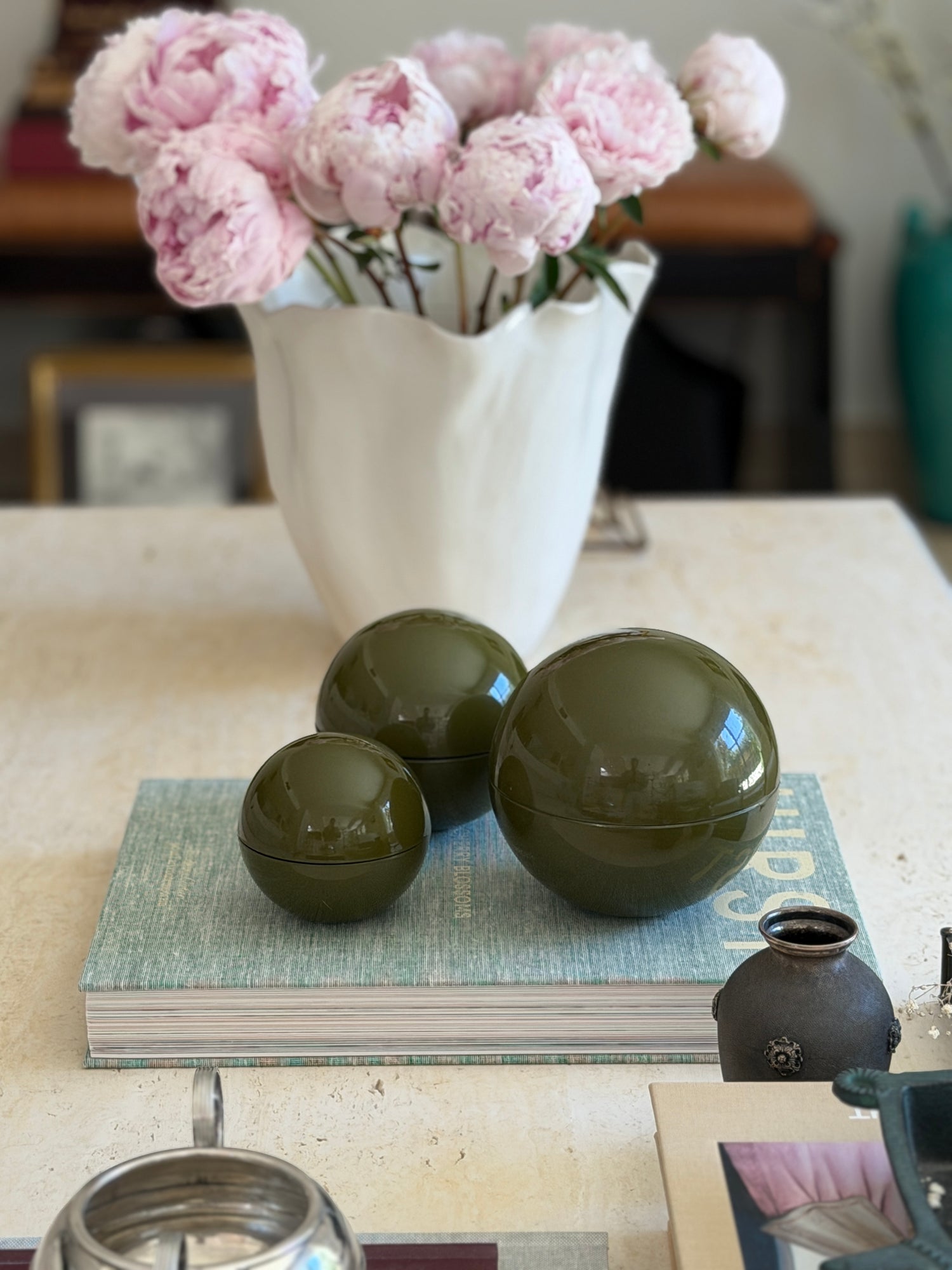 Green Nesting Sphere Trinket Boxes Set of 3 Japan | Collectors Gene