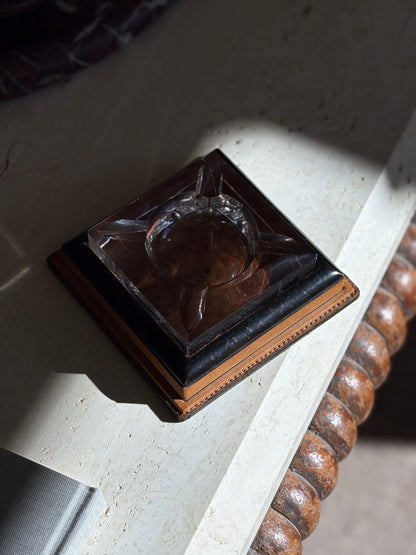 Gucci Crystal &amp; Leather Ashtray in Black and Cognac Leather | Collectors Gene