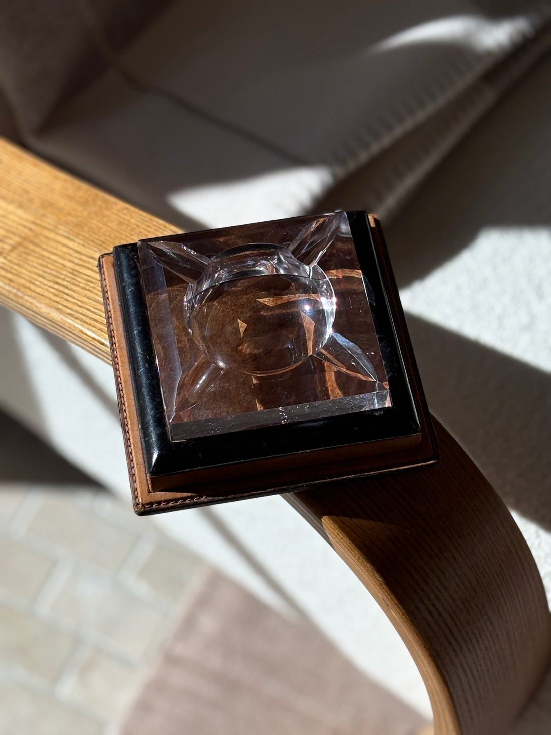 Gucci Crystal &amp; Leather Ashtray in Black and Cognac Leather | Collectors Gene