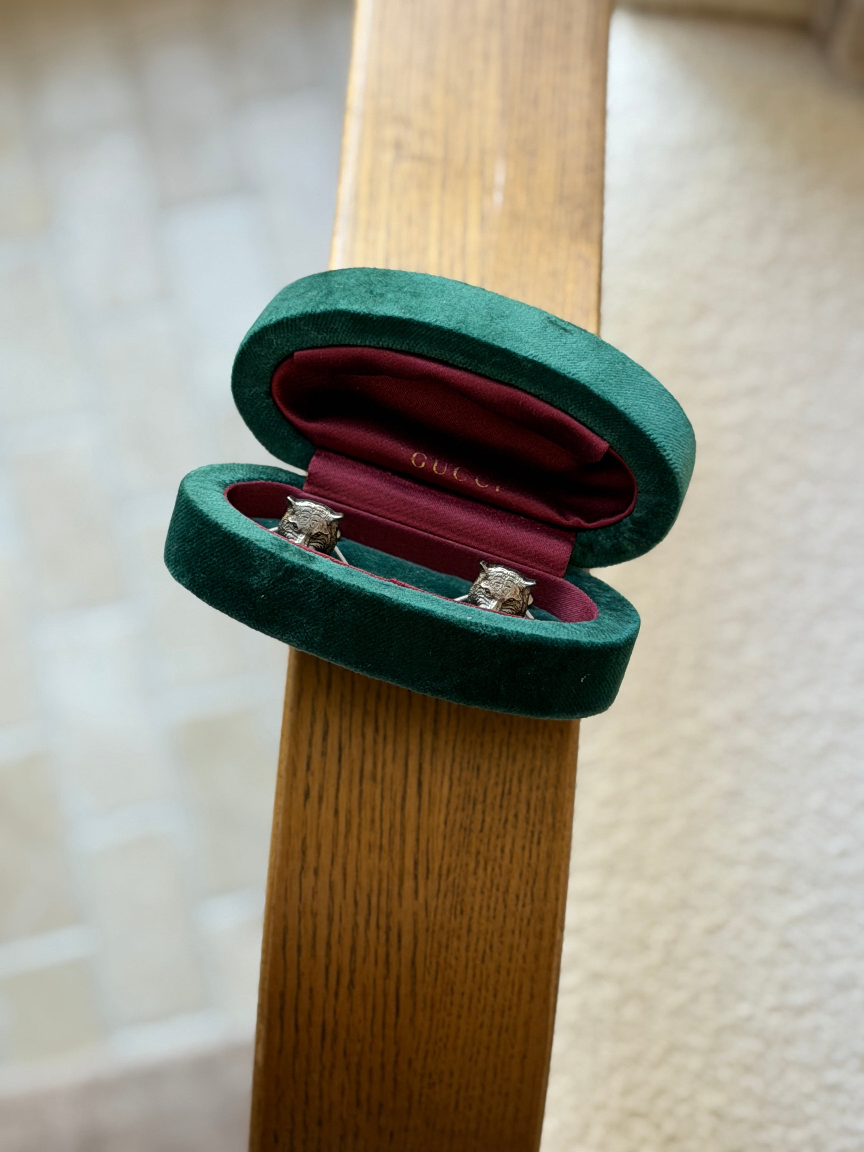 Gucci Feline Sterling Silver Cufflinks with Box | Collectors Gene