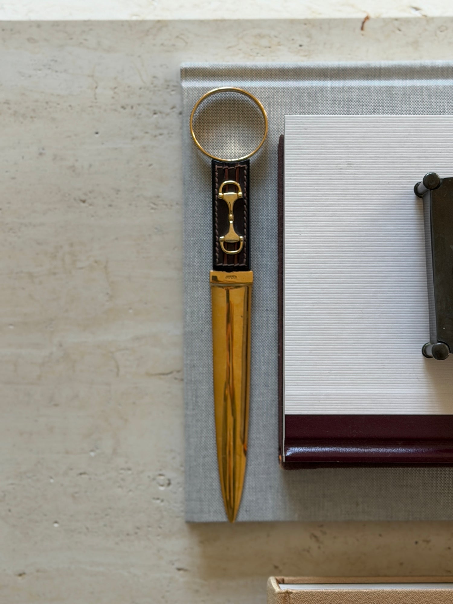 Gucci Horsebit Equestrian Letter Opener in Leather Brass | Collectors Gene