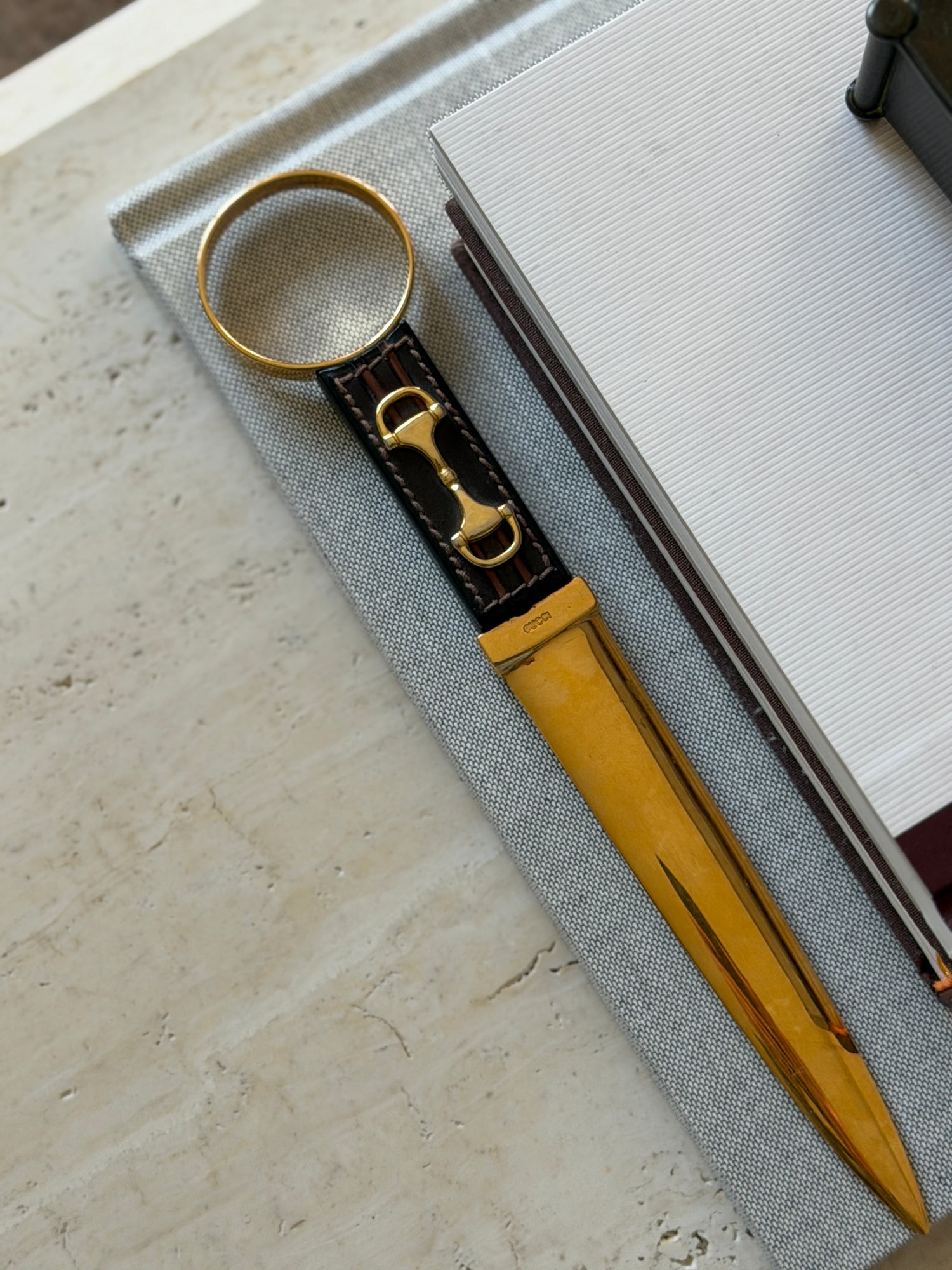 Gucci Horsebit Equestrian Letter Opener in Leather Brass | Collectors Gene