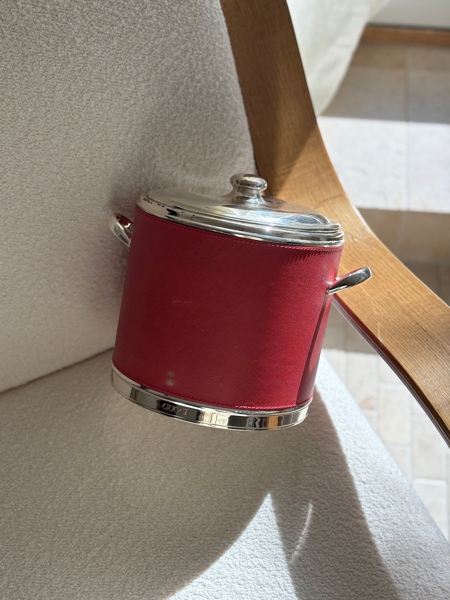 Gucci Silver Plated &amp; Saffiano Leather Champagne Ice Bucket - Made in Italy | Collectors Gene