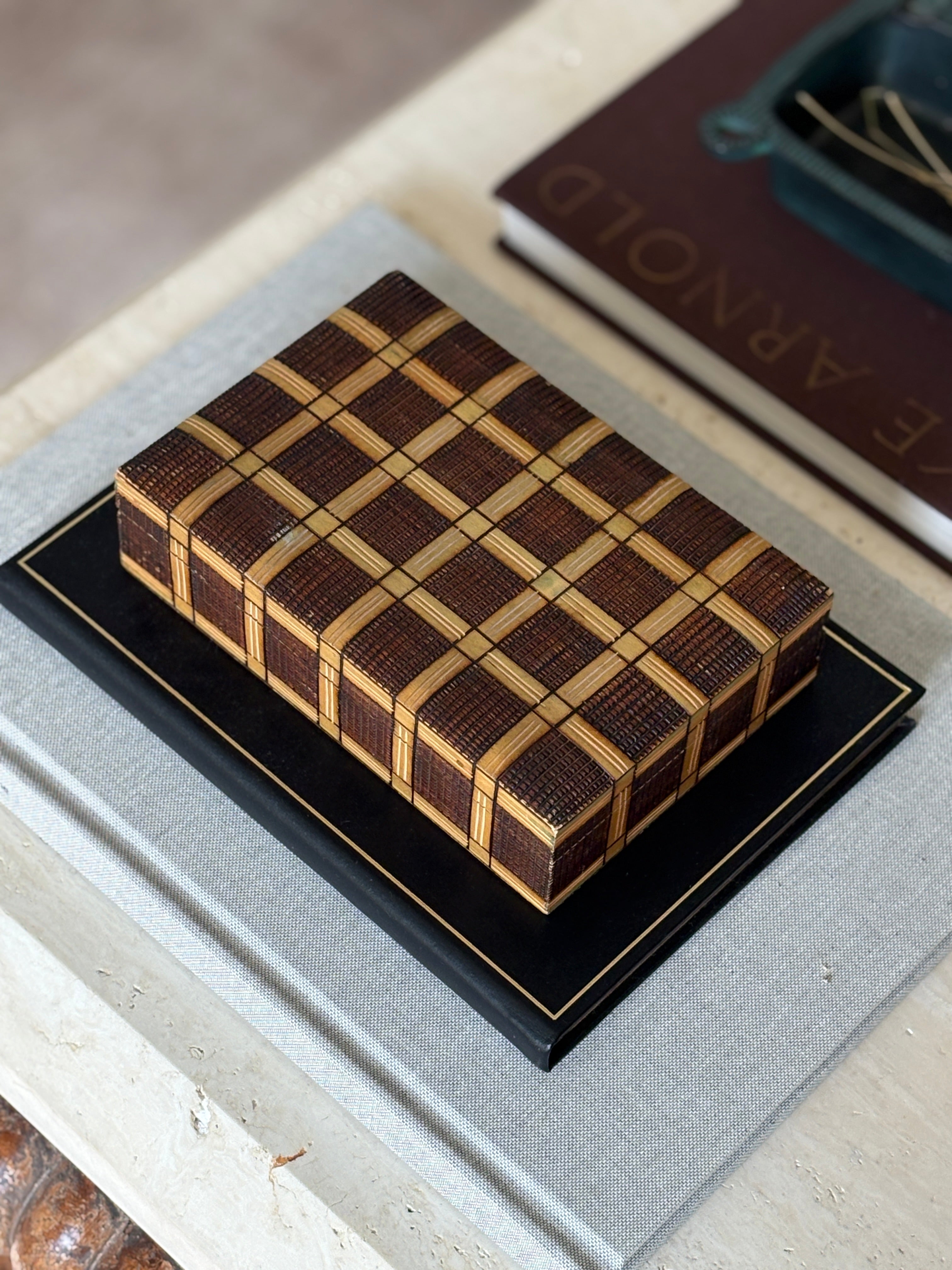 Hand-Carved Wooden Trinket Box with Basketweave Pattern | Collectors Gene
