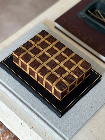 Hand-Carved Wooden Trinket Box with Basketweave Pattern | Collectors Gene