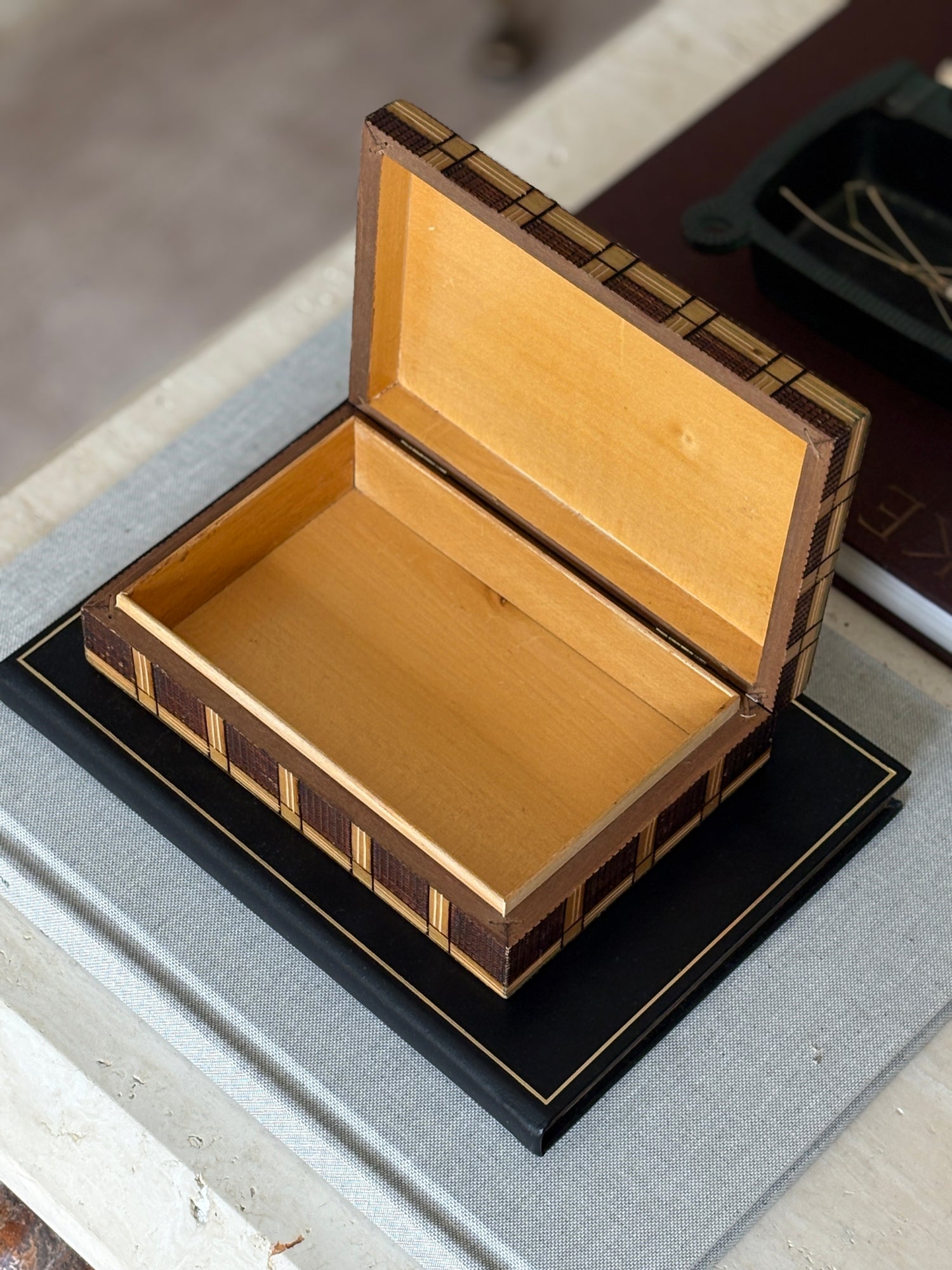 Hand-Carved Wooden Trinket Box with Basketweave Pattern | Collectors Gene