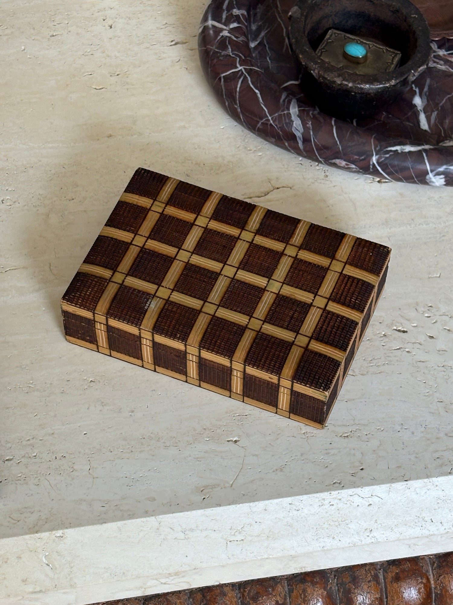 Hand-Carved Wooden Trinket Box with Basketweave Pattern | Collectors Gene