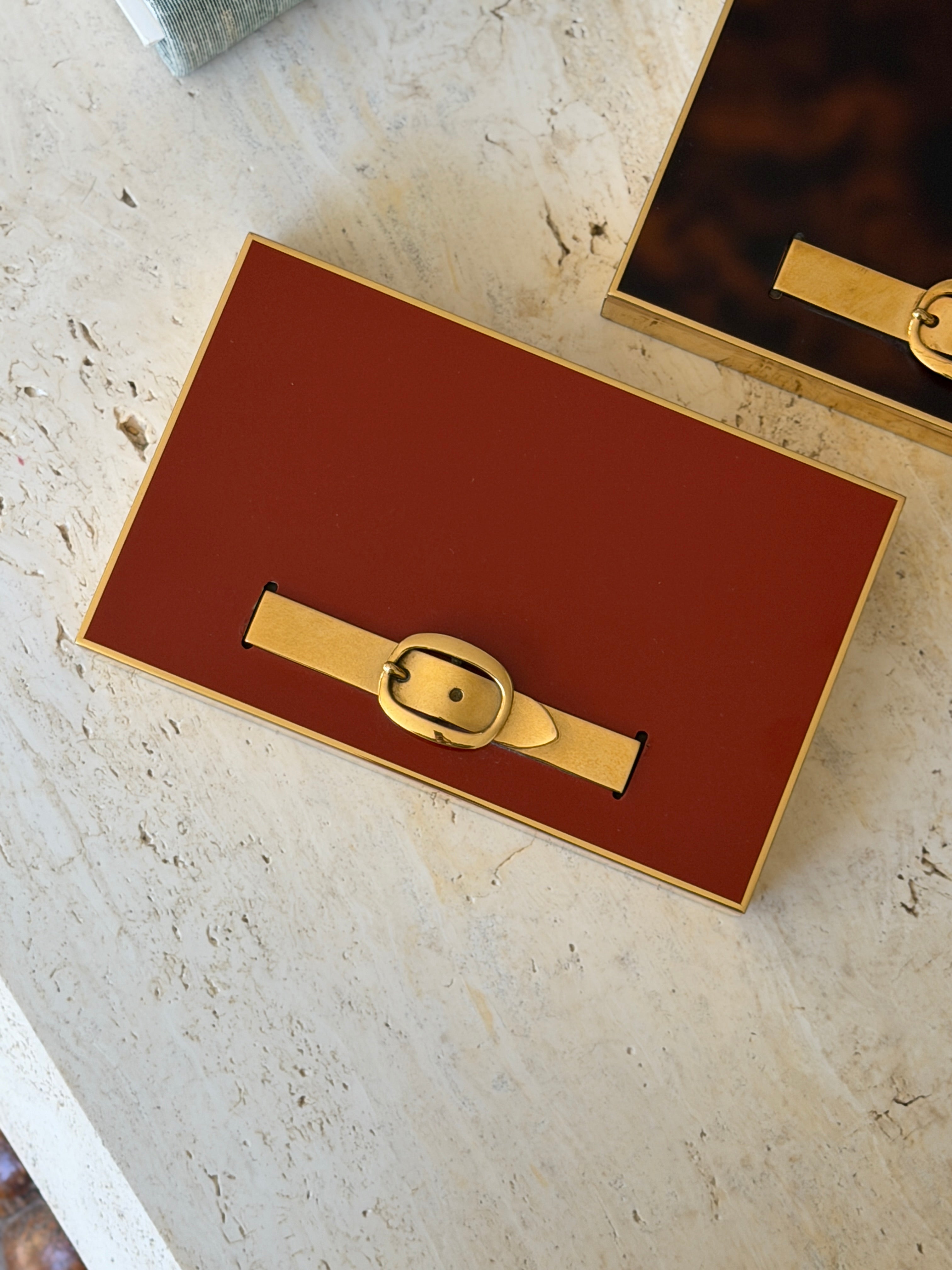 Hermes Brass Red Lacquer Box with Buckle Detail - France c.1970 | Collectors Gene