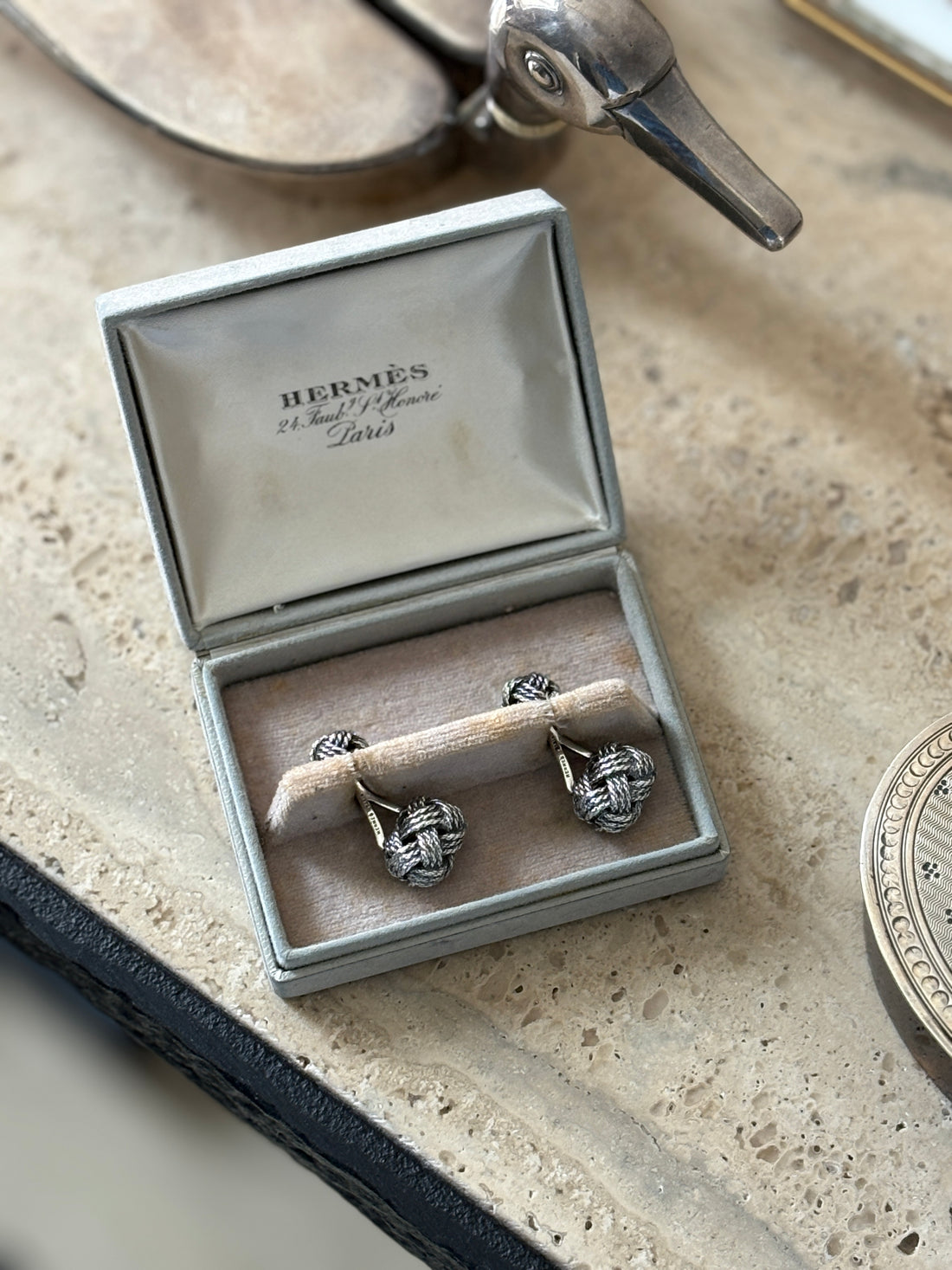 Hermes Cordage Rope Cufflinks with Original Box - C. 1960&