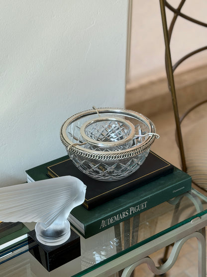 Hermes Crystal Caviar Service with Chain Link Silver Mount