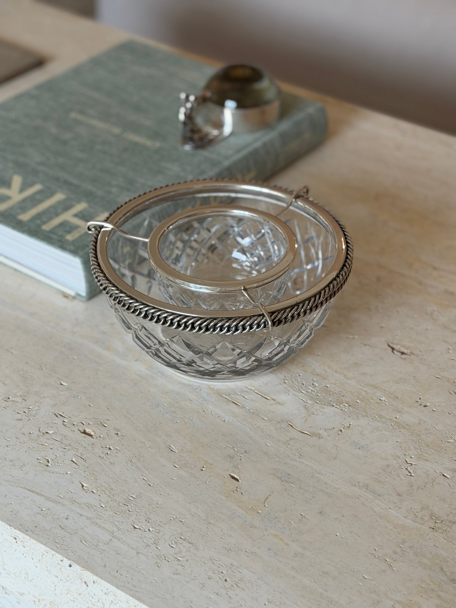 Hermes Crystal Caviar Service with Chain Link Silver Mount