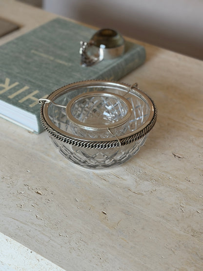Hermes Crystal Caviar Service with Chain Link Silver Mount
